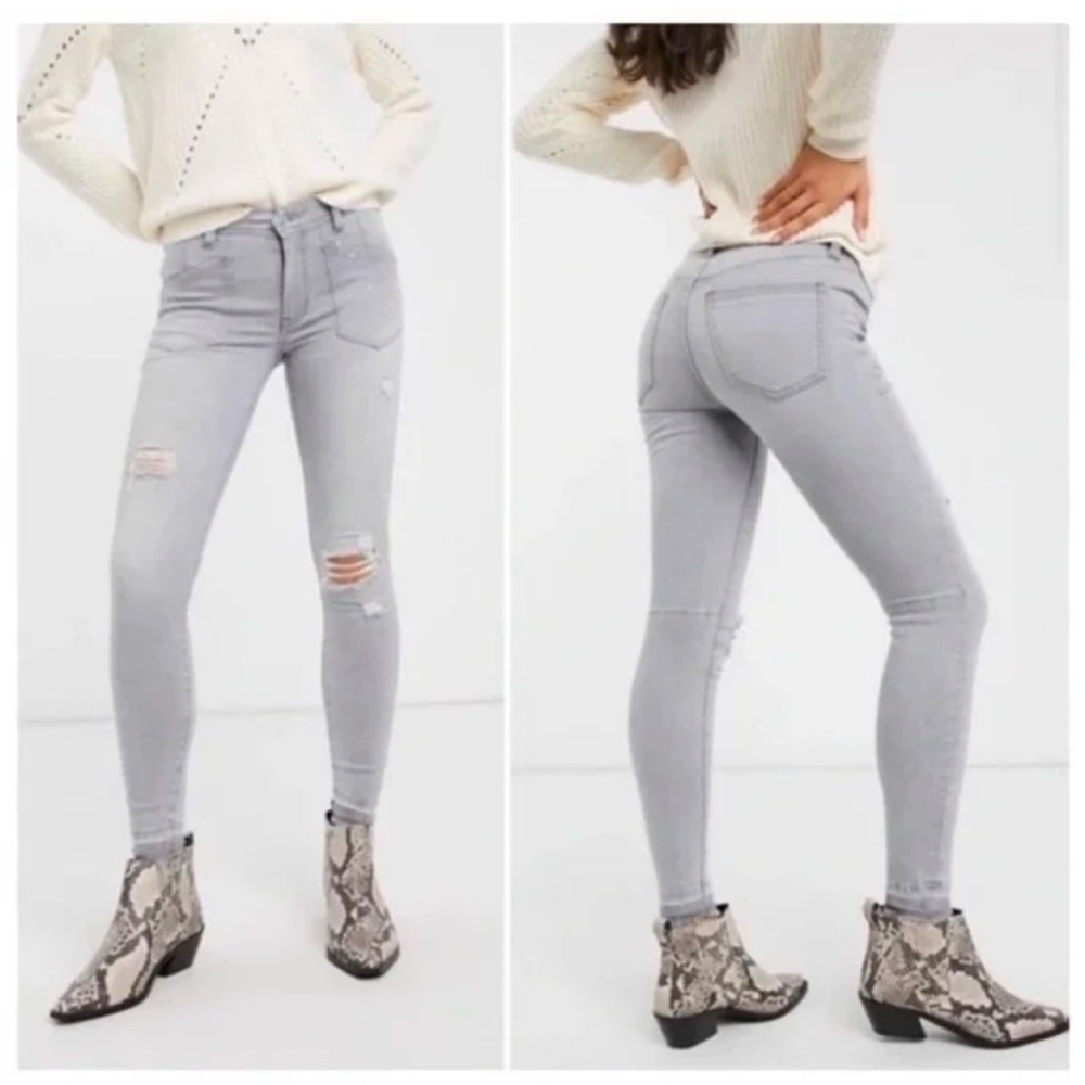 Free People WE THE FREE Grey Distressed Paint Splatter Skinny Jeans sz 25 NEW - Picture 14 of 16